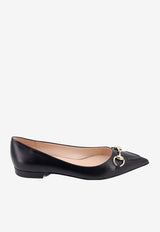 Gucci Horsebit Leather Pointed-Toe Flats Black 787776C9D00_1000