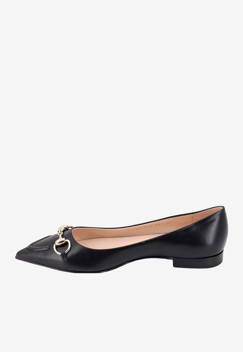 Gucci Horsebit Leather Pointed-Toe Flats Black 787776C9D00_1000