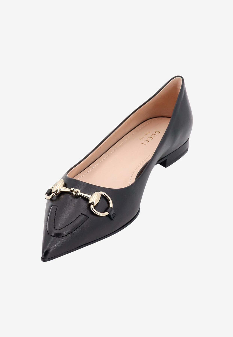 Gucci Horsebit Leather Pointed-Toe Flats Black 787776C9D00_1000