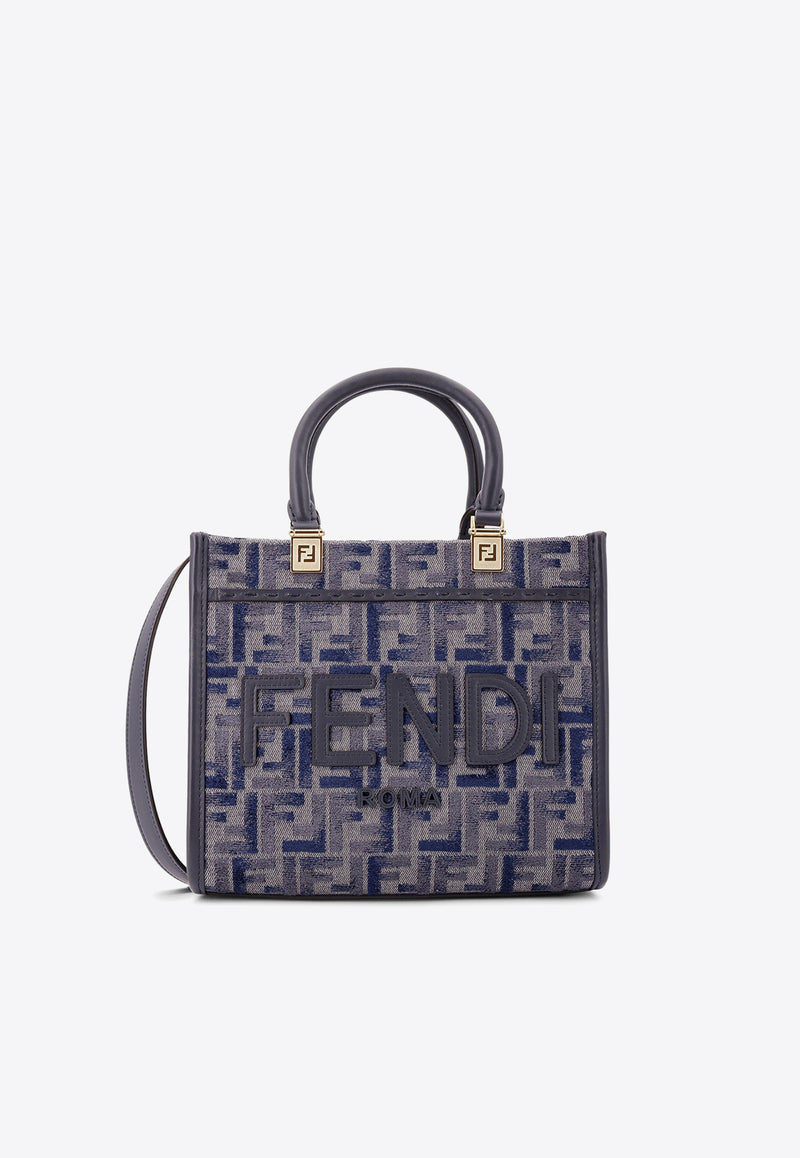 Fendi Small Sunshine FF Jacquard Tote Bag Blue 8BH394ASU0_F1PQK