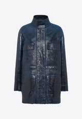 Fendi High-Neck Leather Jacket Blue FM5379AOND_F1PNC