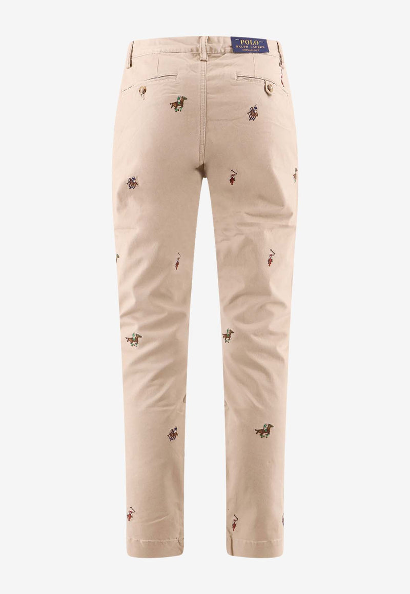 Polo Ralph Lauren Monogram Embroidered Straight-Leg Pants Beige 710884823_001