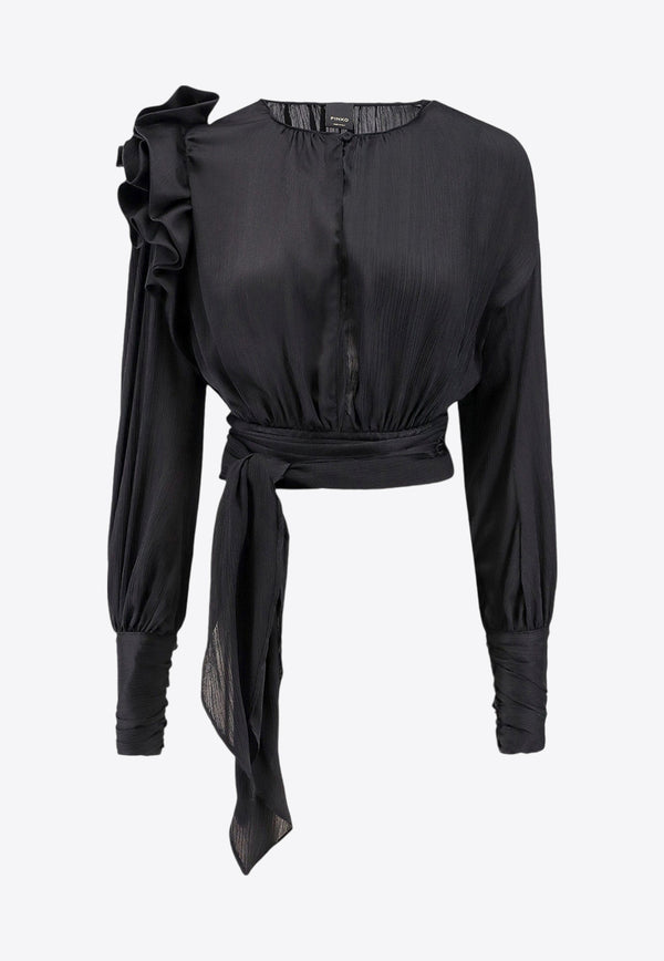 PINKO Ruched Satin Cropped Blouse Black 104081A22V_Z99