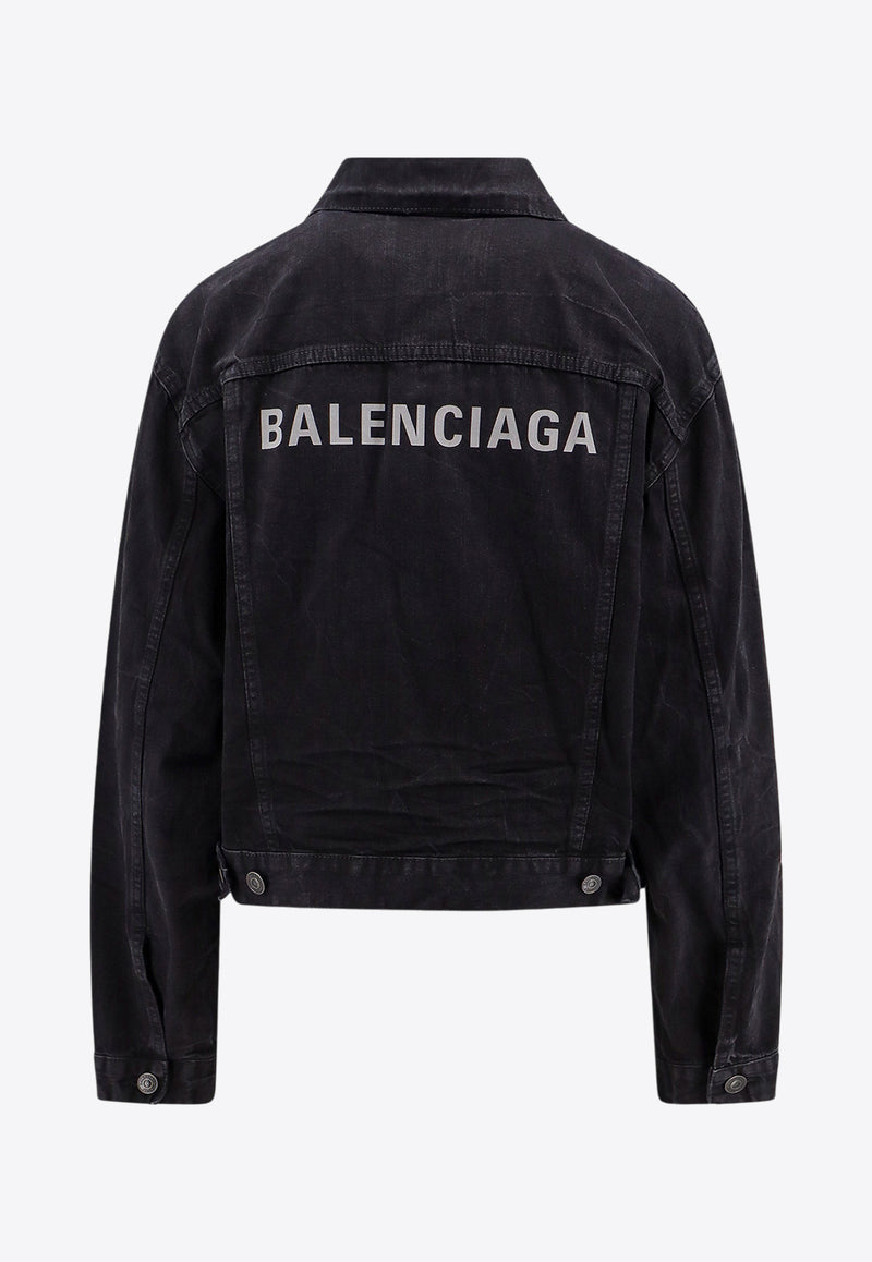 Balenciaga Logo Print Denim Jacket Black 790869TQW54_1071