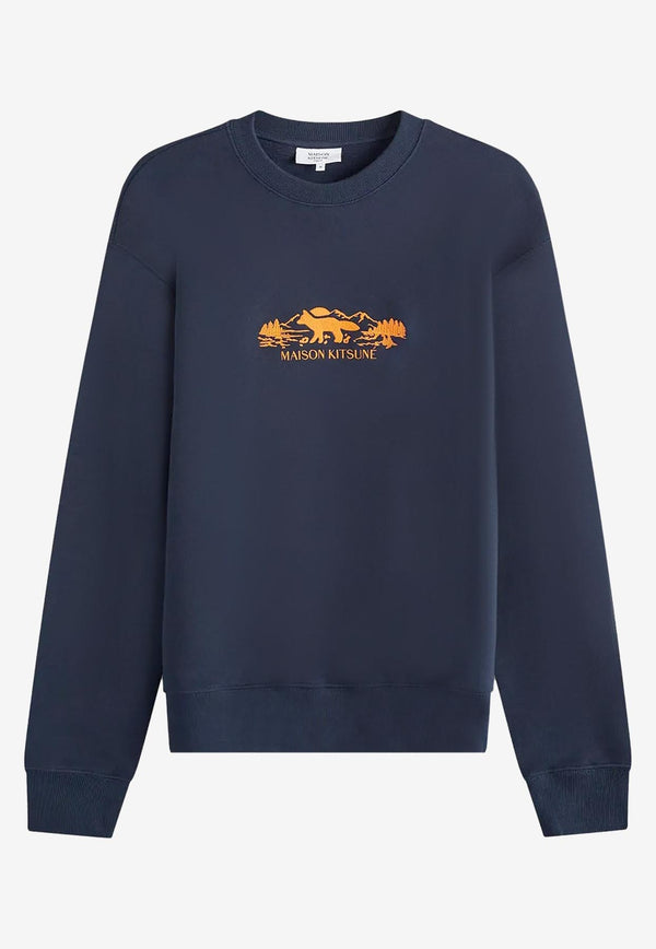 Maison Kitsuné Embroidered Logo Sweatshirt Blue NM00308KM0307_P480