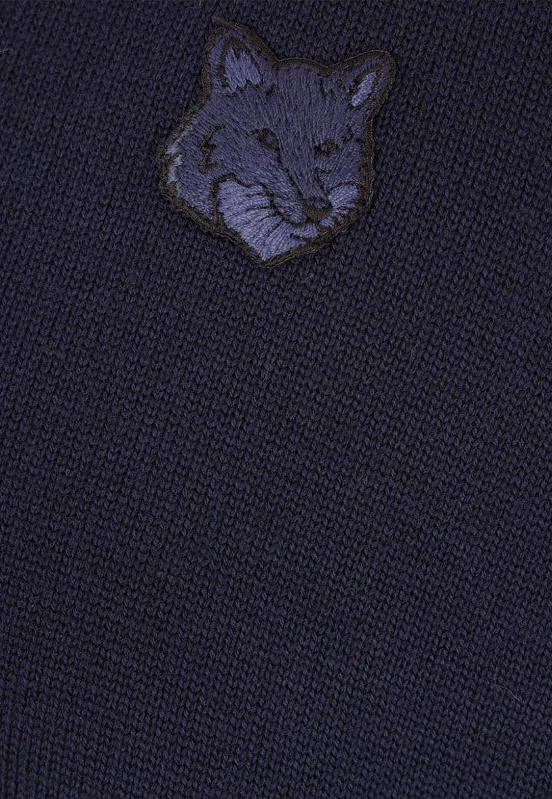 Maison Kitsuné Fox Head Patch Wool Cardigan Blue NM00507KT1036_P476