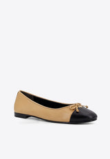 Tory Burch Cap-Toe Leather Ballet Flats Beige 154513_200