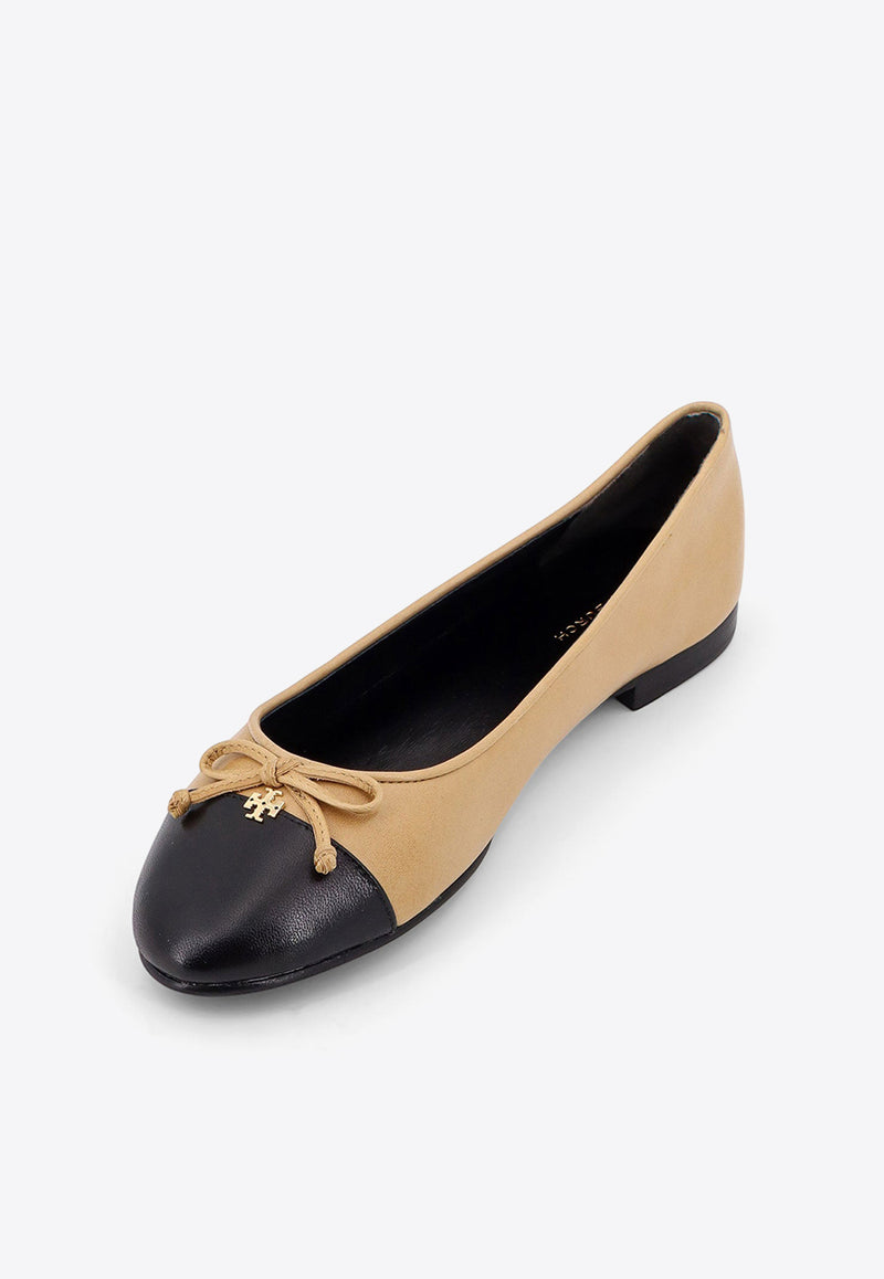 Tory Burch Cap-Toe Leather Ballet Flats Beige 154513_200