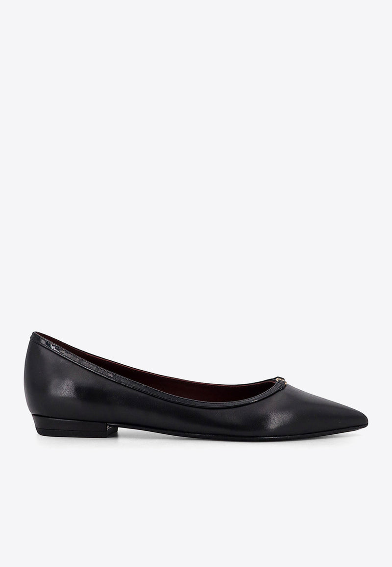 Tory Burch Double T Leather Pointed-Toe Flats Black 160235_006