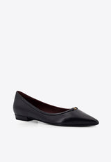 Tory Burch Double T Leather Pointed-Toe Flats Black 160235_006