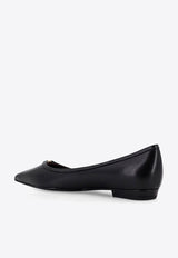 Tory Burch Double T Leather Pointed-Toe Flats Black 160235_006