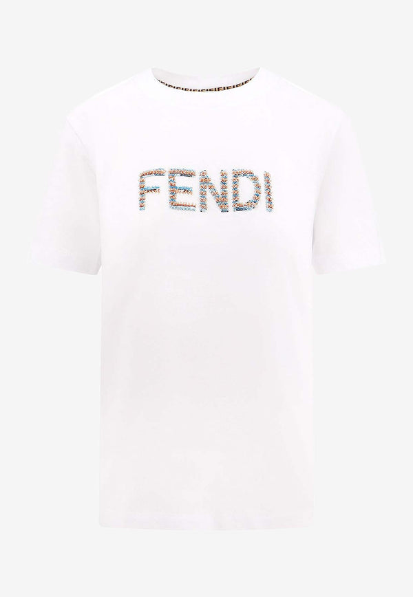 Fendi Sequined Logo T-shirt White FS7254AS8G_F0ZNM