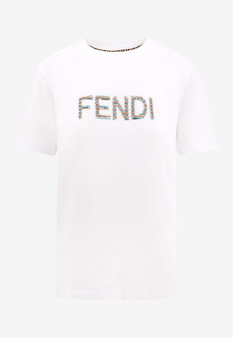 Fendi Sequined Logo T-shirt White FS7254AS8G_F0ZNM