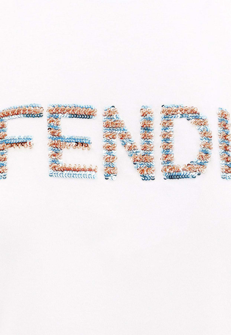 Fendi Sequined Logo T-shirt White FS7254AS8G_F0ZNM