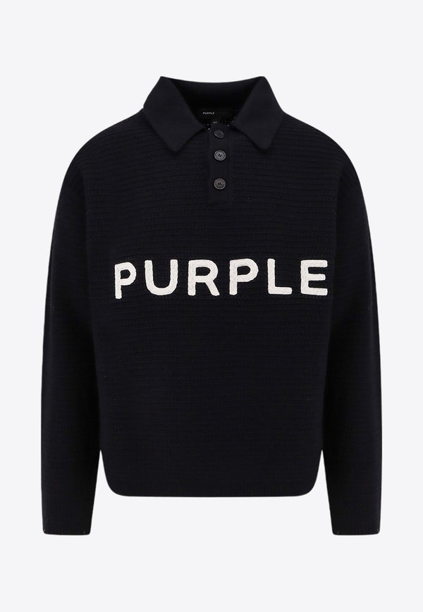 Purple Brand Logo Print Polo Sweater Black M7033EWBB424_BLACK