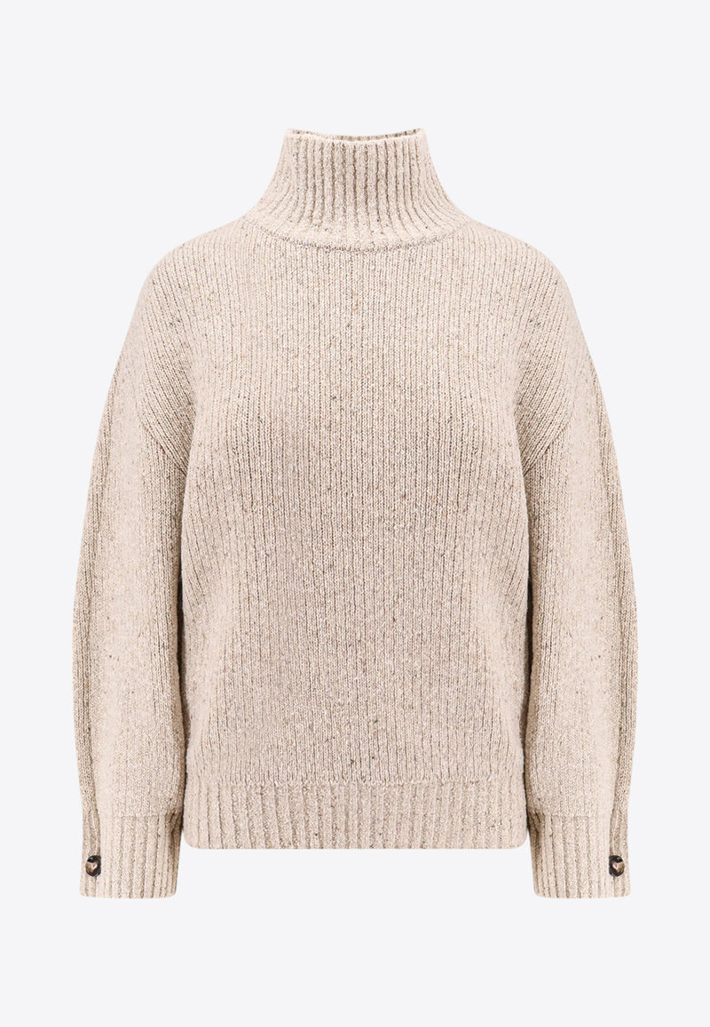 Bottega Veneta High-Neck Knitted Wool Sweater Beige 802130V4O10_9217