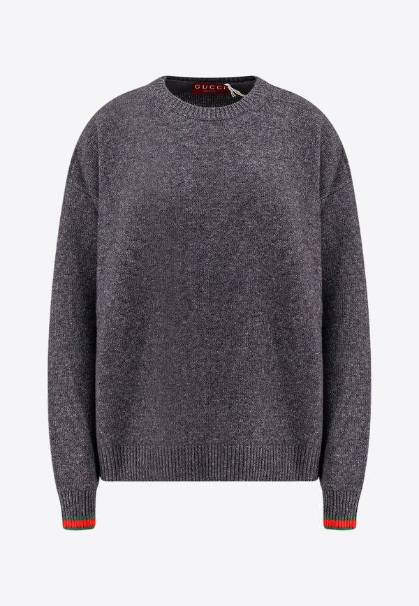 Gucci Web-Trimmed Wool and Cashmere Sweater Gray 810341XKEFL_1185