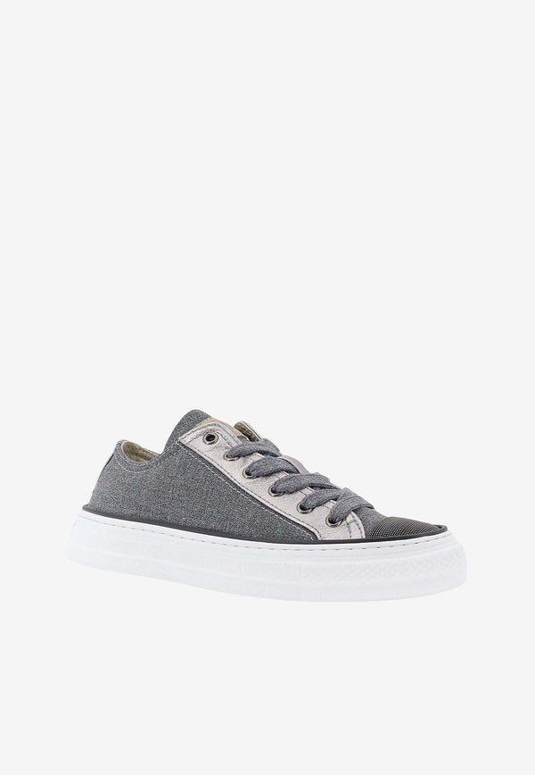 Brunello Cucinelli Monili Embellished Paneled Sneakers Gray MZ25G2760P_C006