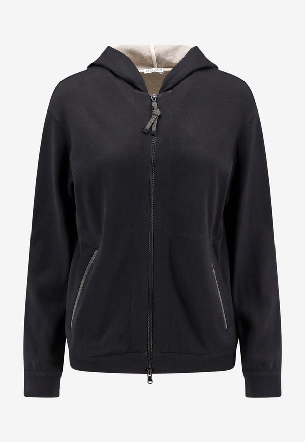 Brunello Cucinelli Monili Embellished Zip-Up Hooded Sweatshirt Black MD828SB806_C9185