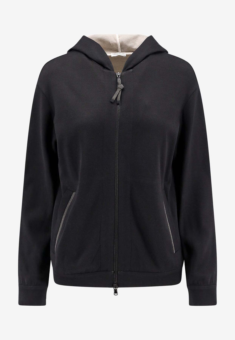 Brunello Cucinelli Monili Embellished Zip-Up Hooded Sweatshirt Black MD828SB806_C9185