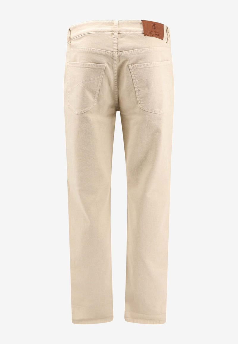 Brunello Cucinelli Logo Patch Straight-Leg Pants Beige M277PD3210_C6233