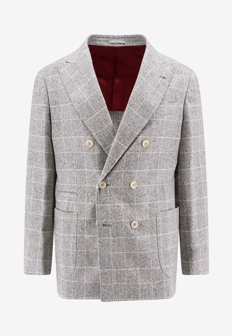 Brunello Cucinelli Double-Breasted Prince of Wales Blazer Gray MY4667BBD_C001