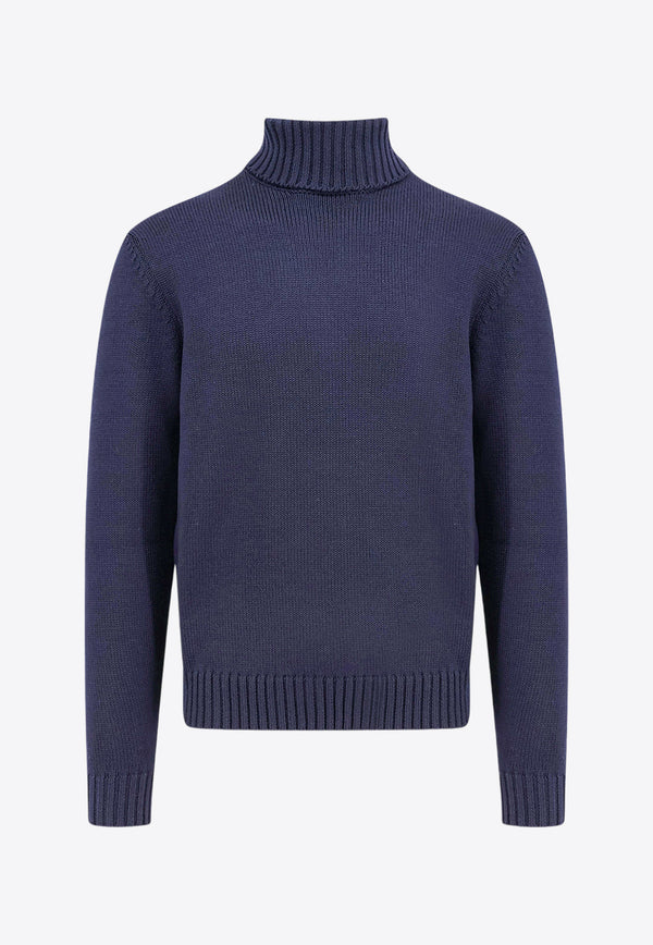 Zanone High-Neck Rib Knit Wool Sweater Blue 810105ZR229_Z1375