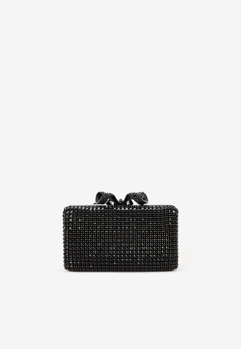 Self-Portrait Crystal Bow Studded Box Clutch Black RS25306B_BLACK