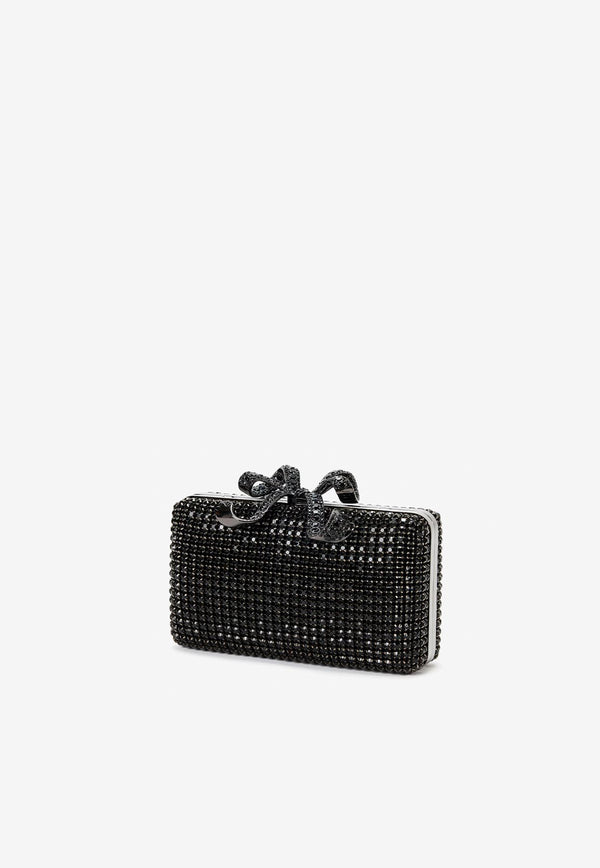 Self-Portrait Crystal Bow Studded Box Clutch Black RS25306B_BLACK