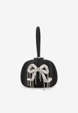 Self-Portrait Crystal Bow Satin Clutch Black RS25306AB_BLACK