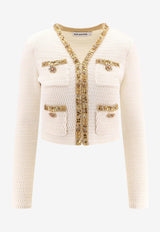 Self-Portrait Lurex Knit Cropped Cardigan Cream RS25910CC_CREAM