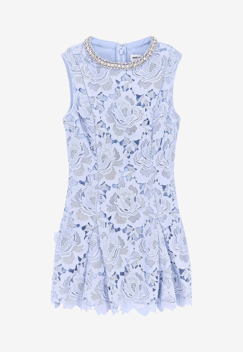 Self-Portrait Floral Lace Mini Dress Light Blue RS25911SBL_BLUE