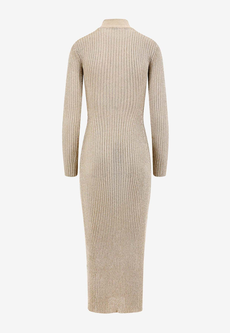 Self-Portrait Ribbed Lurex Knit Turtleneck Maxi Dress Gold RS25124XGD_GOLD