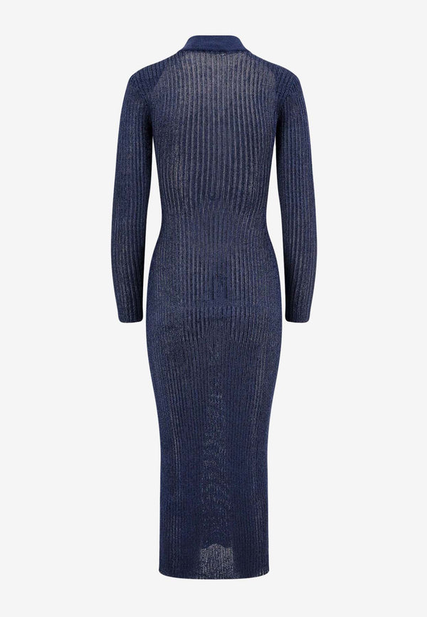 Self-Portrait Ribbed Lurex Knit Turtleneck Maxi Dress Navy RS25124XBL_BLUE