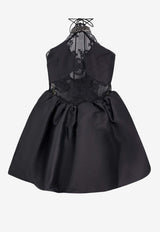 Self-Portrait Halterneck Mini Taffeta Dress Black RS25081SB_BLACK