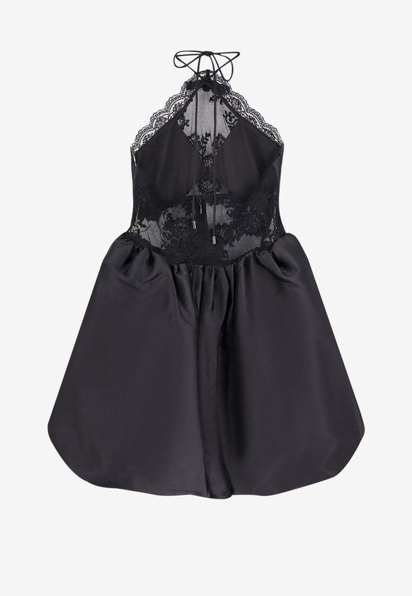 Self-Portrait Halterneck Mini Taffeta Dress Black RS25081SB_BLACK