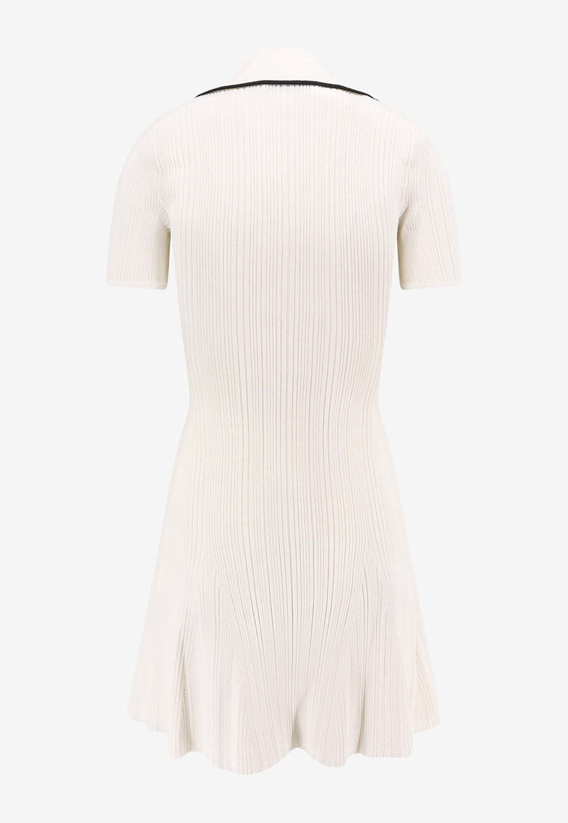 Self-Portrait Ribbed Knit Mini Flared Dress White RS25038SW_WHITE