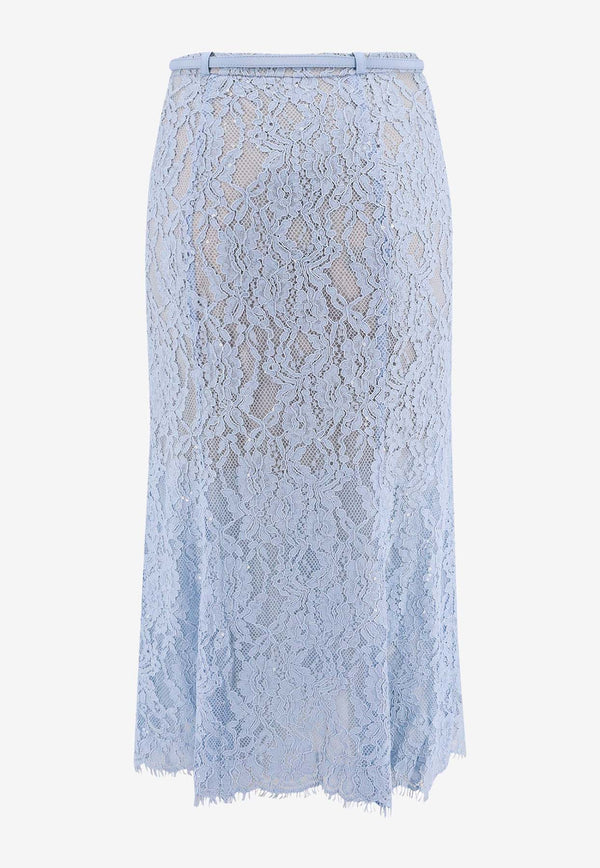 Self-Portrait Lace Flared Midi Skirt Light Blue RS25053MSK_BLUE