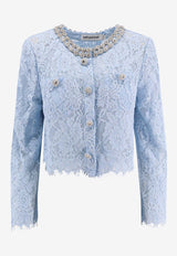 Self-Portrait Rhinestone Embellished Floral Lace Top Light Blue RS25053TBL_BLUE