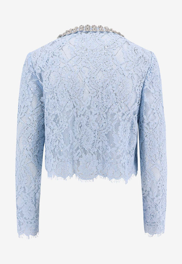 Self-Portrait Rhinestone Embellished Floral Lace Top Light Blue RS25053TBL_BLUE