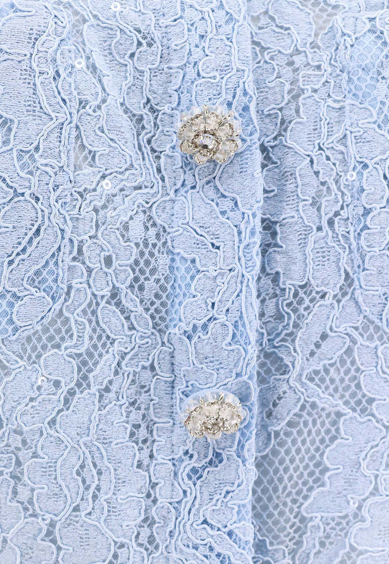 Self-Portrait Rhinestone Embellished Floral Lace Top Light Blue RS25053TBL_BLUE