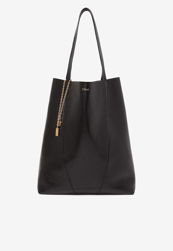 Chloé Large Spin Tote Bag in Grained Leather Black C25SS810N84_001