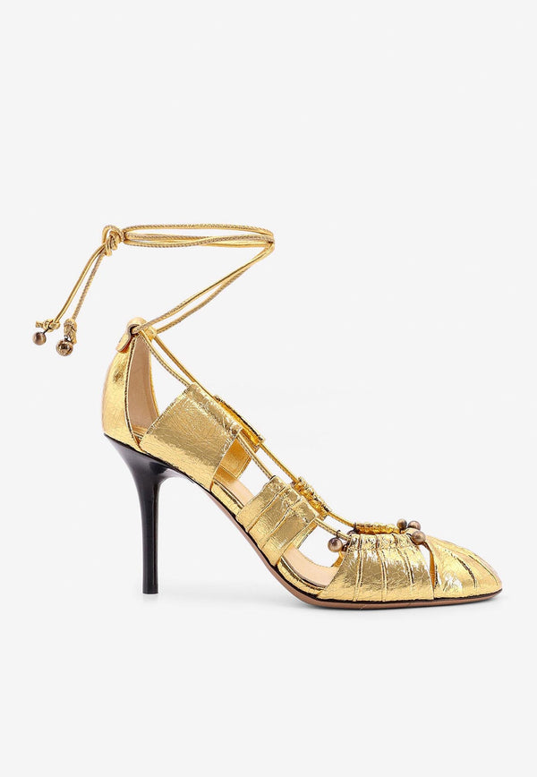 Chloé Luna 90 Metallic Leather Cut-Out Pumps Gold C25S08KQO_9DA