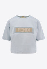 Fendi Grosgrain Logo Cropped T-shirt Light Blue FS9704AT27_F1QYH