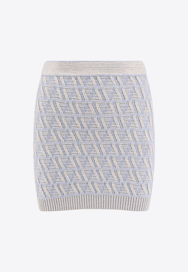 Fendi FF Jacquard Wool Cashmere Mini Skirt Light Blue FZQ764ATPL_F1R0P