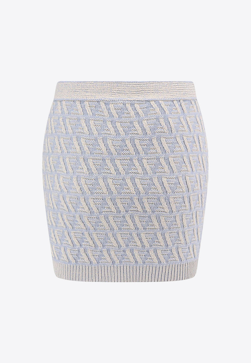 Fendi FF Jacquard Wool Cashmere Mini Skirt Light Blue FZQ764ATPL_F1R0P