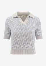 Fendi FF Jacquard Knitted Polo T-shirt Light Blue FZXD06ATPL_F1R0P