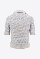 Fendi FF Jacquard Knitted Polo T-shirt Light Blue FZXD06ATPL_F1R0P