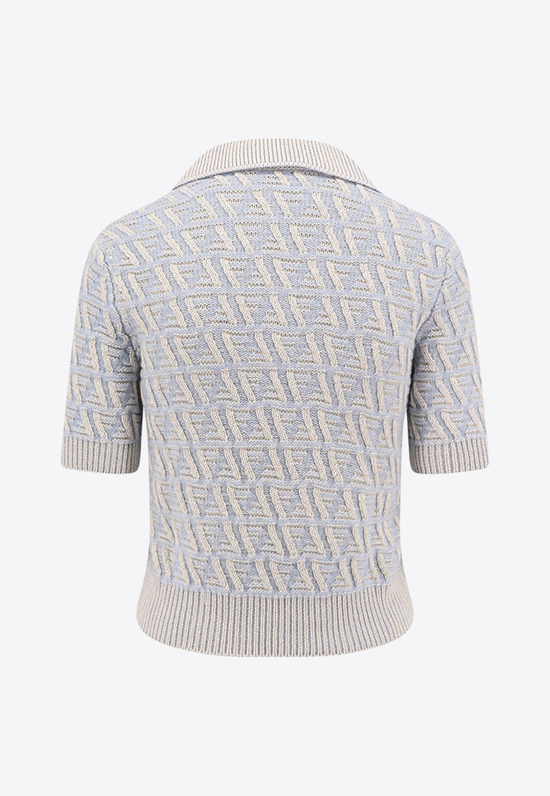 Fendi FF Jacquard Knitted Polo T-shirt Light Blue FZXD06ATPL_F1R0P