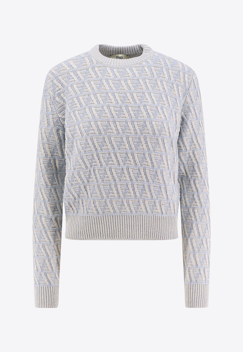 Fendi FF Jacquard Wool Blend Sweater Light Blue FZXC83ATPL_F1R0P